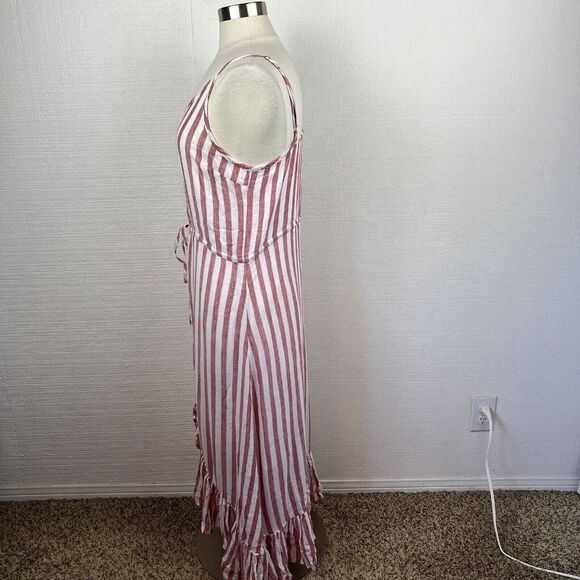Rails Dress M Womens New $188 Red White Frida Carmine Stripe Button Front Ruffle - Picture 8 of 8